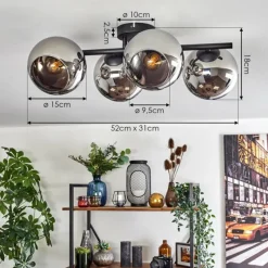 hofstein Koyoto Plafonnier, Boule lumineuse Chrome, Fumé, 4 lumières