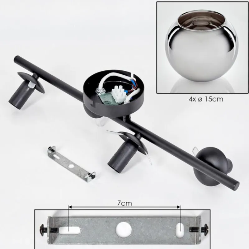 hofstein Koyoto Plafonnier, Boule lumineuse Chrome, Fumé, 4 lumières