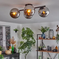 hofstein Koyoto Plafonnier, Boule lumineuse Chrome, Fumé, 4 lumières