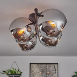 hofstein Koyoto Plafonnier, Boule lumineuse Chrome, Fumé, 4 lumières