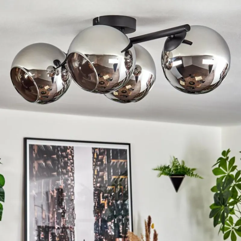 hofstein Koyoto Plafonnier, Boule lumineuse Chrome, Fumé, 4 lumières