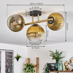 Lampes Dorées-hofstein Koyoto Plafonnier, Boule lumineuse 30 cm Or, Noir, 3 lumières