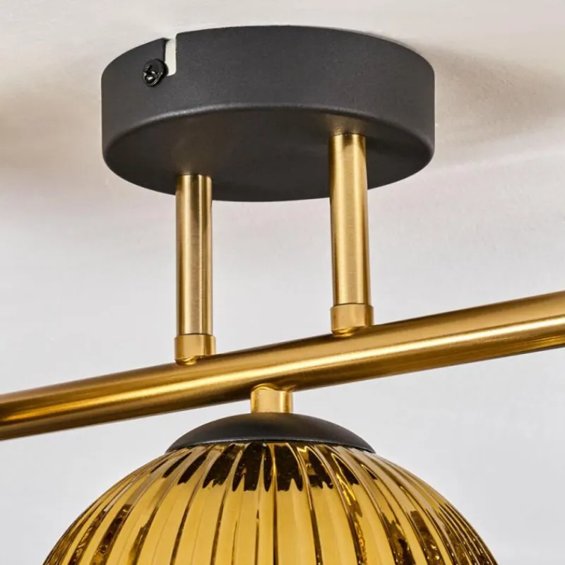 Lampes Dorées-hofstein Koyoto Plafonnier, Boule lumineuse 30 cm Or, Noir, 3 lumières