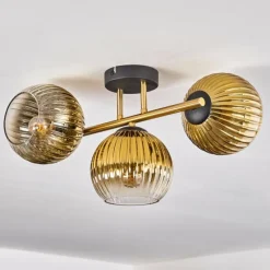 Lampes Dorées-hofstein Koyoto Plafonnier, Boule lumineuse 30 cm Or, Noir, 3 lumières