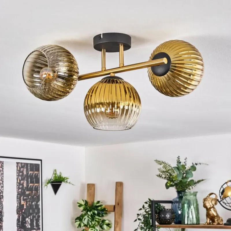 Lampes Dorées-hofstein Koyoto Plafonnier, Boule lumineuse 30 cm Or, Noir, 3 lumières