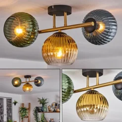 Lampes Dorées-hofstein Koyoto Plafonnier, Boule lumineuse 30 cm Or, Noir, 3 lumières