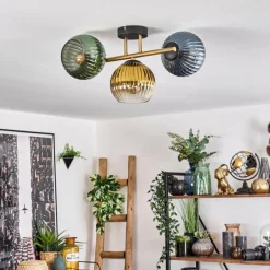 Lampes Dorées-hofstein Koyoto Plafonnier, Boule lumineuse 30 cm Or, Noir, 3 lumières