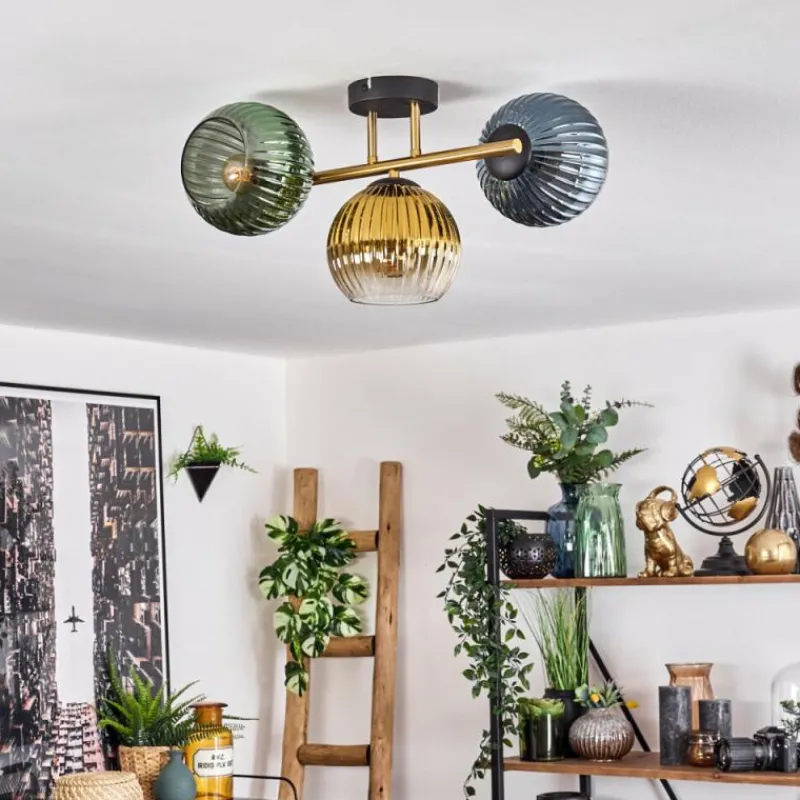 Lampes Dorées-hofstein Koyoto Plafonnier, Boule lumineuse 30 cm Or, Noir, 3 lumières