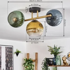 Lampes Dorées-hofstein Koyoto Plafonnier, Boule lumineuse 30 cm Or, Noir, 3 lumières