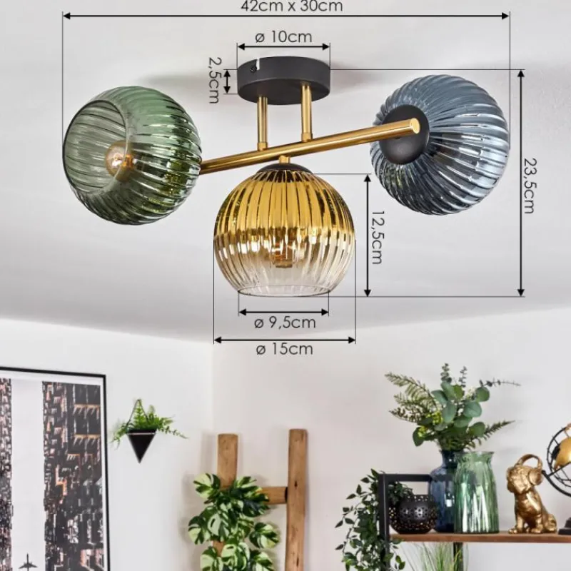 Lampes Dorées-hofstein Koyoto Plafonnier, Boule lumineuse 30 cm Or, Noir, 3 lumières