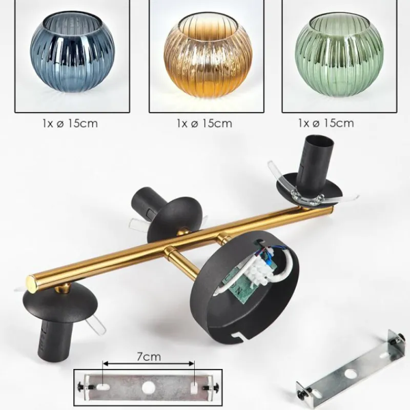 Lampes Dorées-hofstein Koyoto Plafonnier, Boule lumineuse 30 cm Or, Noir, 3 lumières