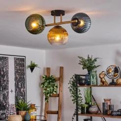 Lampes Dorées-hofstein Koyoto Plafonnier, Boule lumineuse 30 cm Or, Noir, 3 lumières