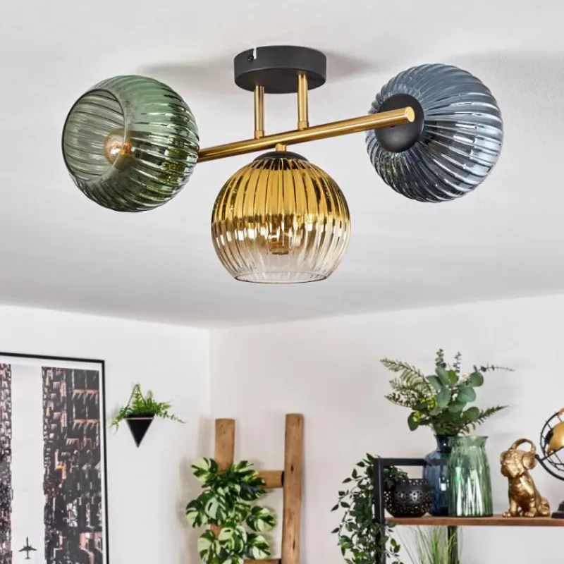 Lampes Dorées-hofstein Koyoto Plafonnier, Boule lumineuse 30 cm Or, Noir, 3 lumières