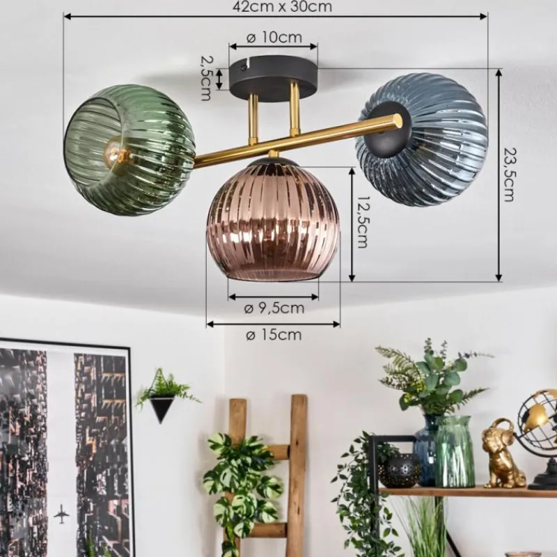 Lampes Dorées-hofstein Koyoto Plafonnier, Boule lumineuse 30 cm Or, Noir, 3 lumières