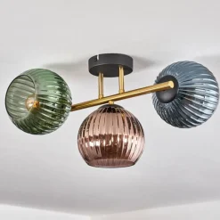 Lampes Dorées-hofstein Koyoto Plafonnier, Boule lumineuse 30 cm Or, Noir, 3 lumières