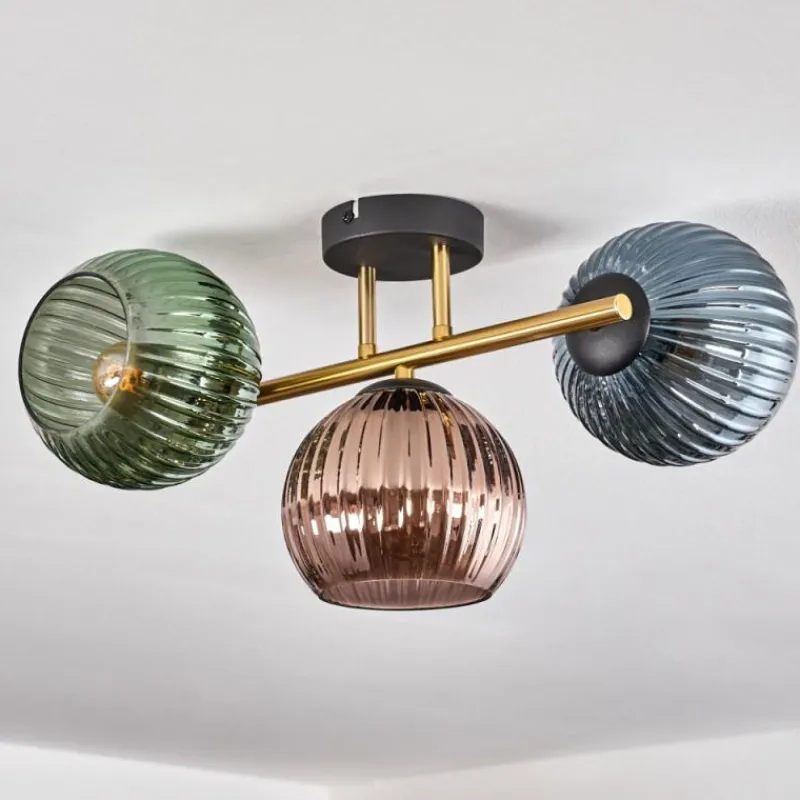 Lampes Dorées-hofstein Koyoto Plafonnier, Boule lumineuse 30 cm Or, Noir, 3 lumières