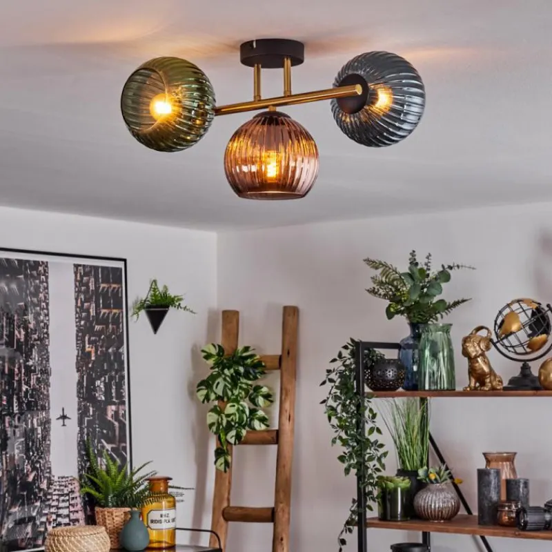 Lampes Dorées-hofstein Koyoto Plafonnier, Boule lumineuse 30 cm Or, Noir, 3 lumières