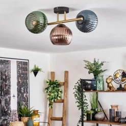 Lampes Dorées-hofstein Koyoto Plafonnier, Boule lumineuse 30 cm Or, Noir, 3 lumières