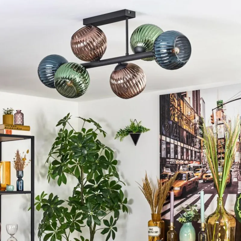 Lampes À Boules-hofstein Koyoto Plafonnier, Boule lumineuse Bleu, Vert, Cuivré, 6 lumières