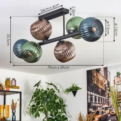 Lampes À Boules-hofstein Koyoto Plafonnier, Boule lumineuse Bleu, Vert, Cuivré, 6 lumières