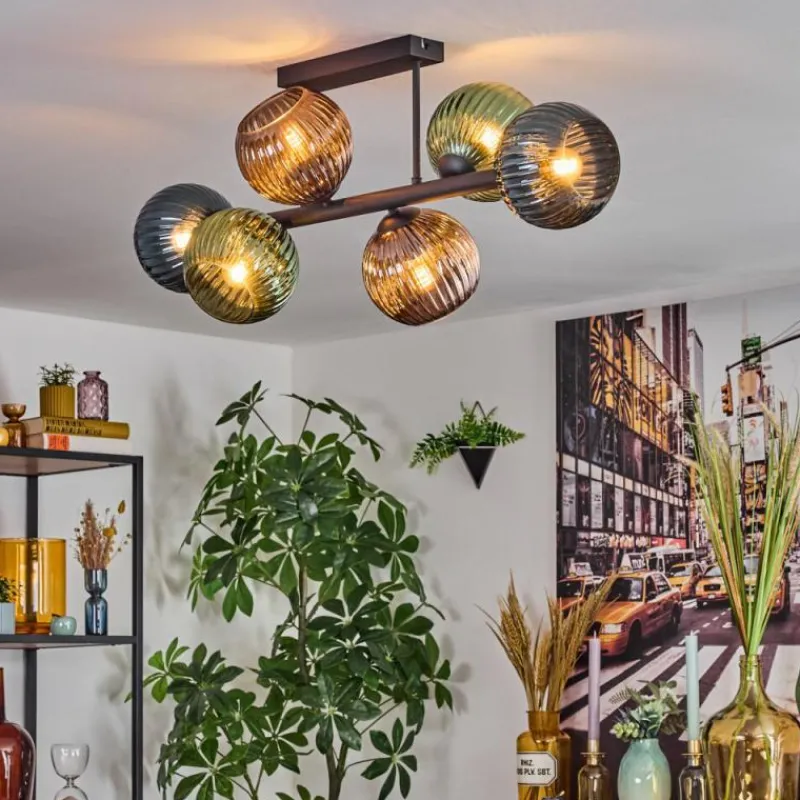 Lampes À Boules-hofstein Koyoto Plafonnier, Boule lumineuse Bleu, Vert, Cuivré, 6 lumières