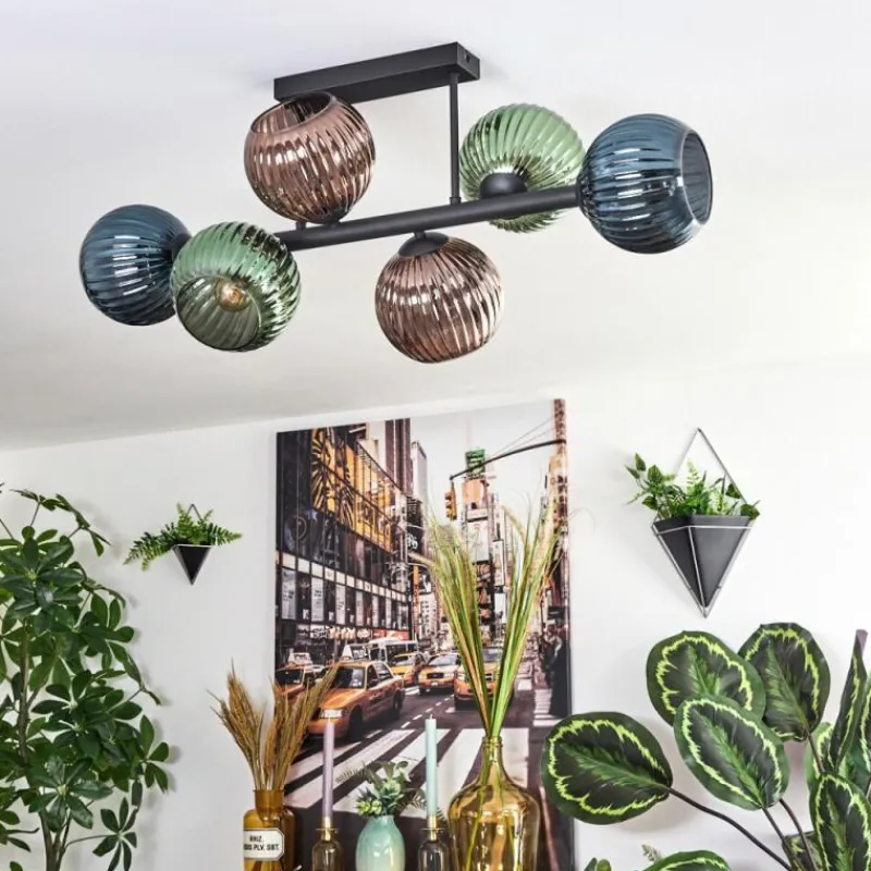 Lampes À Boules-hofstein Koyoto Plafonnier, Boule lumineuse Bleu, Vert, Cuivré, 6 lumières