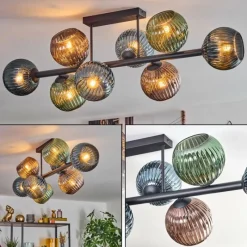hofstein Koyoto Plafonnier, Boule lumineuse Bleu, Vert, Cuivré, 8 lumières