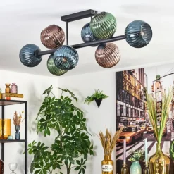 hofstein Koyoto Plafonnier, Boule lumineuse Bleu, Vert, Cuivré, 8 lumières