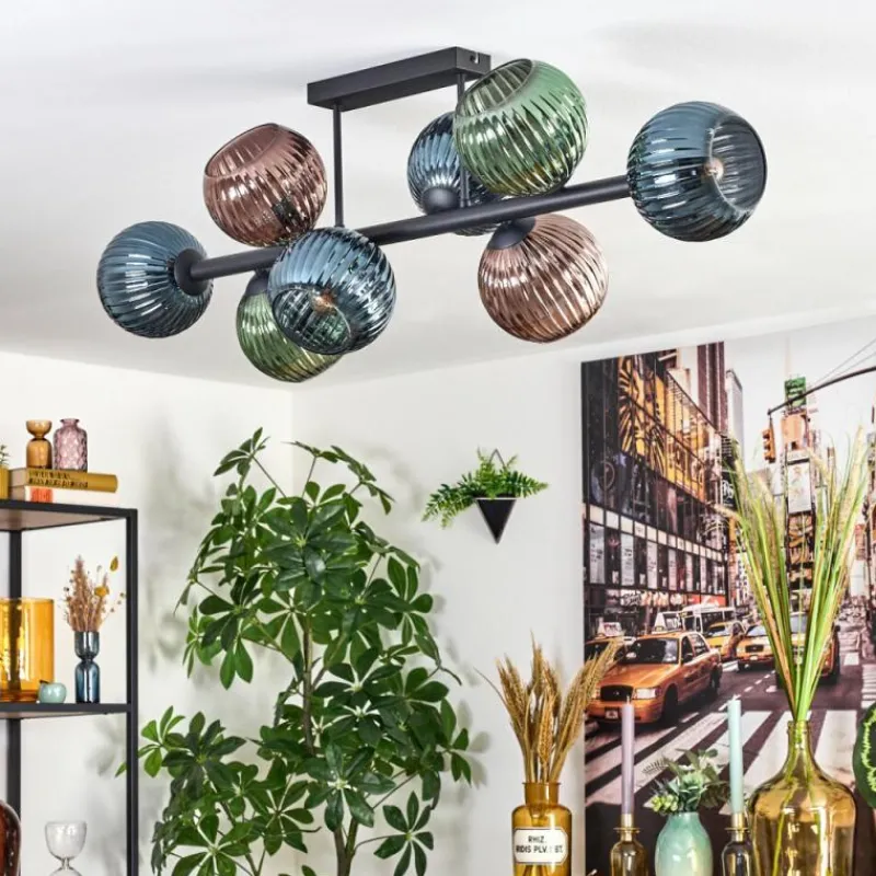 hofstein Koyoto Plafonnier, Boule lumineuse Bleu, Vert, Cuivré, 8 lumières