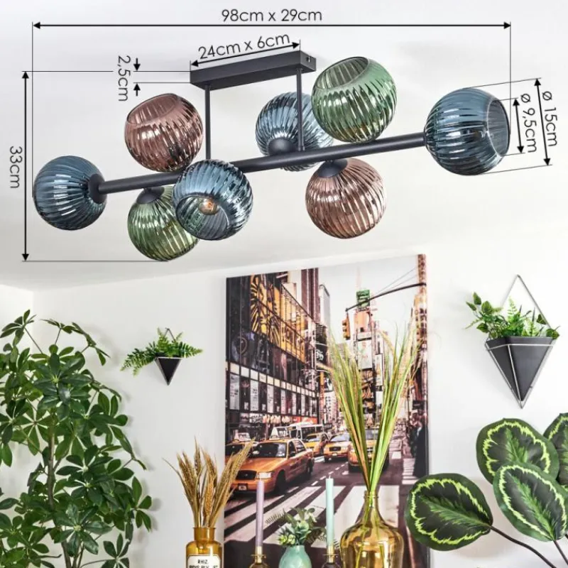 hofstein Koyoto Plafonnier, Boule lumineuse Bleu, Vert, Cuivré, 8 lumières