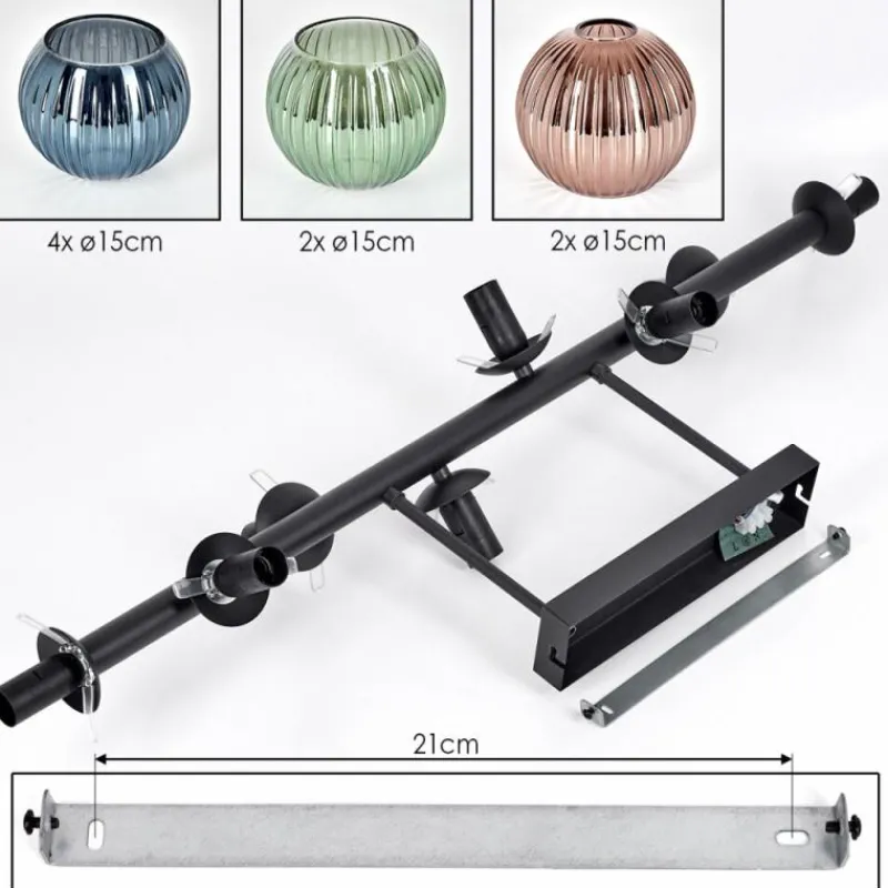 hofstein Koyoto Plafonnier, Boule lumineuse Bleu, Vert, Cuivré, 8 lumières