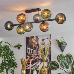 hofstein Koyoto Plafonnier, Boule lumineuse Bleu, Vert, Cuivré, 8 lumières