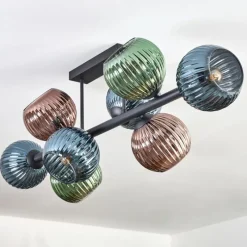 hofstein Koyoto Plafonnier, Boule lumineuse Bleu, Vert, Cuivré, 8 lumières