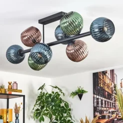 hofstein Koyoto Plafonnier, Boule lumineuse Bleu, Vert, Cuivré, 8 lumières