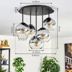 hofstein Koyoto Plafonnier, Boule lumineuse 45 cm Clair, Fumé, 5 lumières