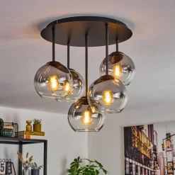 hofstein Koyoto Plafonnier, Boule lumineuse 45 cm Clair, Fumé, 5 lumières