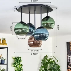 Lampes À Boules-hofstein Koyoto Plafonnier, Boule lumineuse 45 cm Bleu, Vert, Cuivré, 5 lumières