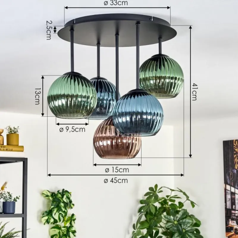Lampes À Boules-hofstein Koyoto Plafonnier, Boule lumineuse 45 cm Bleu, Vert, Cuivré, 5 lumières