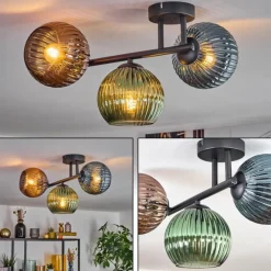 hofstein Koyoto Plafonnier, Boule lumineuse Bleu, Vert, Cuivré, 3 lumières
