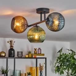 hofstein Koyoto Plafonnier, Boule lumineuse Bleu, Vert, Cuivré, 3 lumières