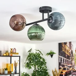 hofstein Koyoto Plafonnier, Boule lumineuse Bleu, Vert, Cuivré, 3 lumières