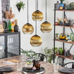 Lampes Dorées-hofstein Koyoto Suspension, Boule lumineuse 35 cm Or, Clair, 4 lumières