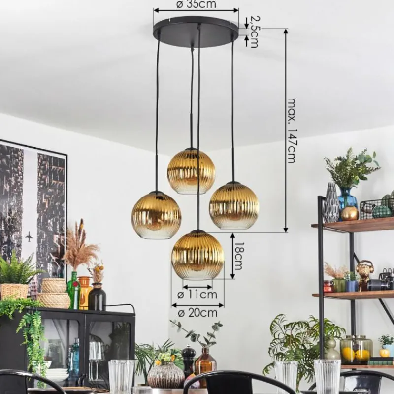 Lampes Dorées-hofstein Koyoto Suspension, Boule lumineuse 35 cm Or, Clair, 4 lumières