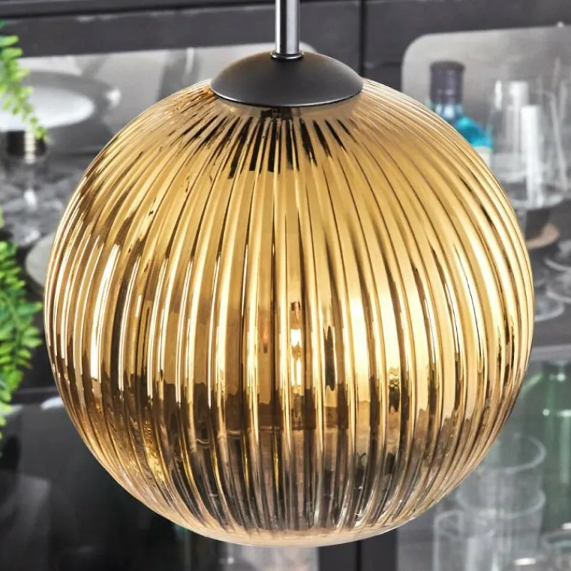 Lampes Dorées-hofstein Koyoto Suspension, Boule lumineuse 35 cm Or, Clair, 4 lumières