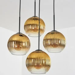 Lampes Dorées-hofstein Koyoto Suspension, Boule lumineuse 35 cm Or, Clair, 4 lumières