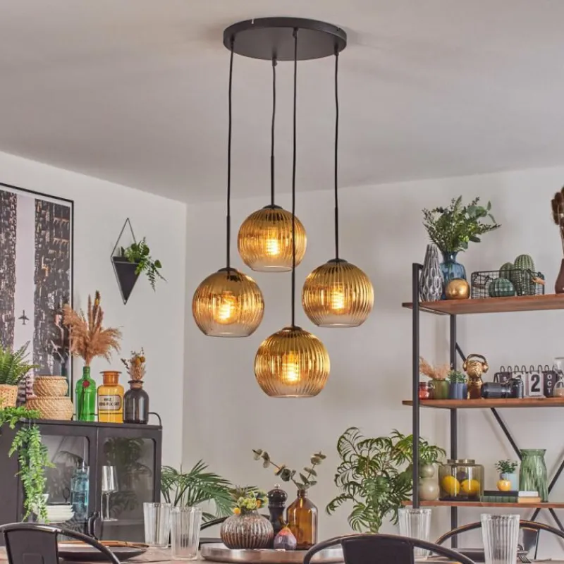 Lampes Dorées-hofstein Koyoto Suspension, Boule lumineuse 35 cm Or, Clair, 4 lumières