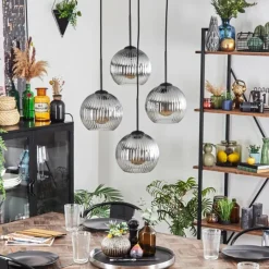 hofstein Koyoto Suspension, Boule lumineuse 35 cm Clair, Fumé, 4 lumières