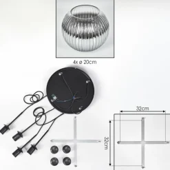 hofstein Koyoto Suspension, Boule lumineuse 35 cm Clair, Fumé, 4 lumières