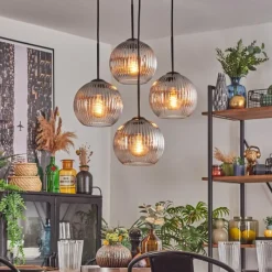 hofstein Koyoto Suspension, Boule lumineuse 35 cm Clair, Fumé, 4 lumières