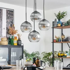 hofstein Koyoto Suspension, Boule lumineuse 35 cm Clair, Fumé, 4 lumières